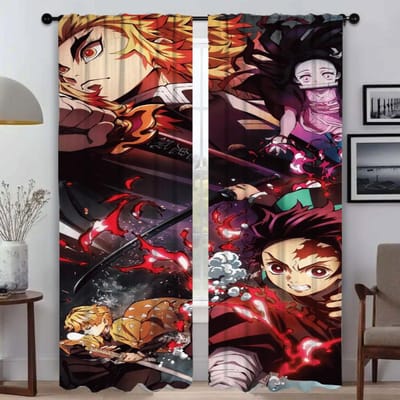 Rideaux de chambre élégants 2 pièces Demon Slayer Rideau de salon Rideaux d'intérieur pour la maison pour stores occultants Tulle pour chambre Enfant W50xH70cmx2pcs-CL