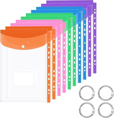 Kleurige A4 documentmappen set van 10, met 11 gaten, sluiting en label, ideaal voor het organiseren van documenten en papieren