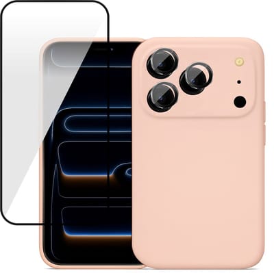 Hoesje geschikt voor iPhone 17 Pro - Screenprotector Volledig Dekkend Glas & Camera Protector - Mat Back Case Roze