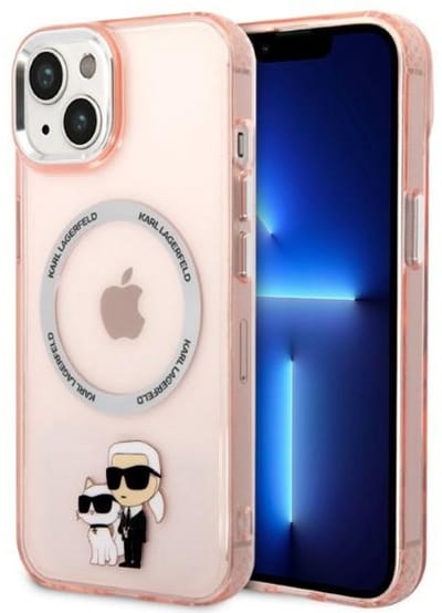 Karl Lagerfeld Iconic Karl&Choupette Serie - Hoesje voor mobiele telefoon - MagSafe - Roze - Hard Plastic