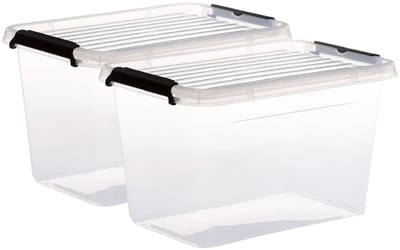 5Five opberg kist met deksel - 2x - Clip Box - 6.5 liter - 29 x 20 x 18 cm - kunststof - transparant