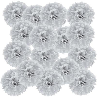 10 cm Tissue Poms Bloemen, 20 Pack Papieren Bloem Bal voor Bruiloft Bruids Douche Verjaardag Bachelorette Party Achtergrond Decoratie, Zilver