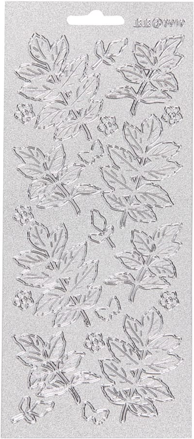 Stickers, bladeren, vel 10x23 cm, zilver, 1 vel