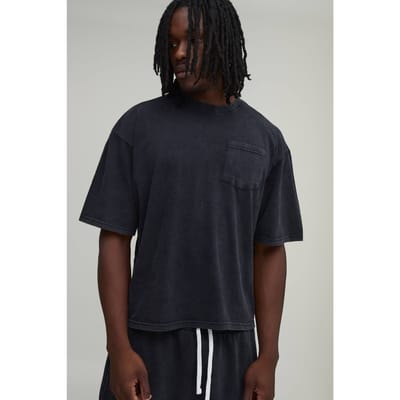 Lang Essentieel Gewassen Oversized Boxy T-shirt Met Borstzak | Black | Size XL