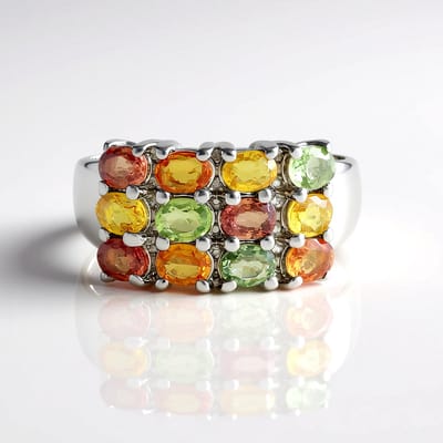 Cavill - Zilveren Ring - 925 Sterling Zilver Geplatineerd - 12 Ovale Saffieren 2,489 ct - Brede Elegante Band - Madagaskar Edelstenen