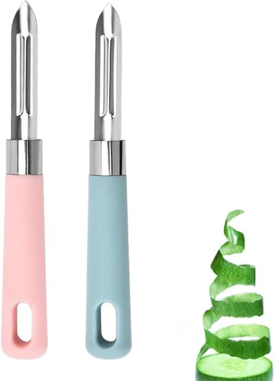 Set van 2 scherpe aardappelschillers en groenteschilders met ergonomische antislip handgreep, vaatwasmachinebestendig en ideaal voor de keuken, in blauw en roze
