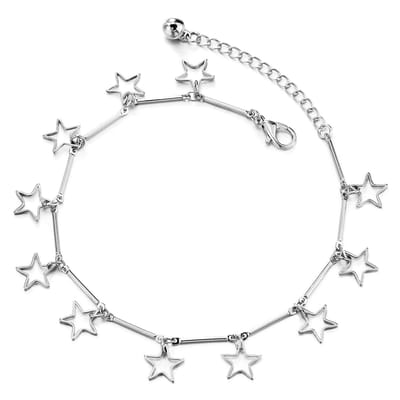 Allecto - Enkelbandje armband - Verstelbaar - Messing - Bedel met pentagramsterren - Jingle bel - Geschikt voor Dames - 23,5-28CM