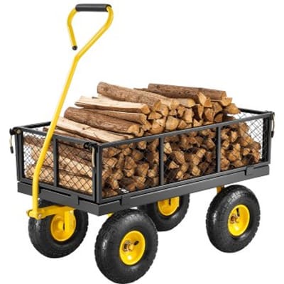 VEVOR-wagen 226,80 kg, transportwagen, tuinwagen, gereedschapswagen, handkar met grote all-terrain banden, afneembare zijpanelen van gaas en 180° draaibare handgreep, geel/zwart