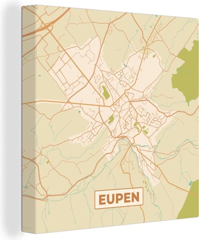Canvas Schilderij Stadskaart - Plattegrond - Vintage - Eupen - Kaart - België - 20x20 cm - Wanddecoratie