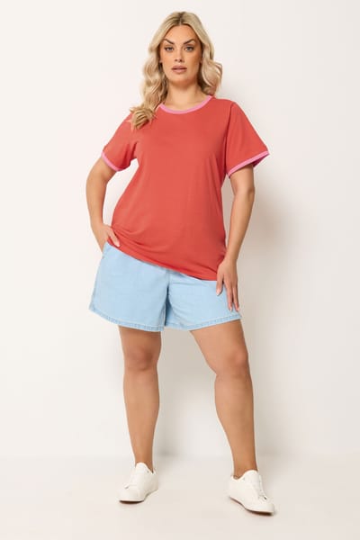 Yours Oranje Tshirt Met Contrasterende Rand Size 42