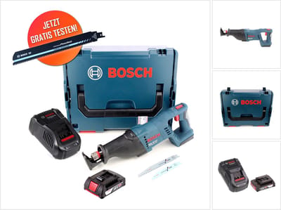 Gratis Bosch hardmetalen reciprozaagblad Bosch GSA 18 V-LI accu reciprozaag 18 V + 1x accu 2.0 Ah + lader + L-Boxx