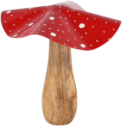 Dekoratief | Paddenstoel m/stippen, rood/wit/naturel, hout/metaal, 20x20x21cm | A258103