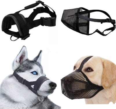 Muilkorf Honden-Hondenmuilkorf - Middelgrote hondenmuilkorf - Twee verschillende stijlen hondenmuilkorven - Zacht gaas - Geschikt voor alle honden - Verstelbare beet - Goed om te kauwen en schoon te maken - Maakt hijgen en drinken mogelijk (Zwart L)