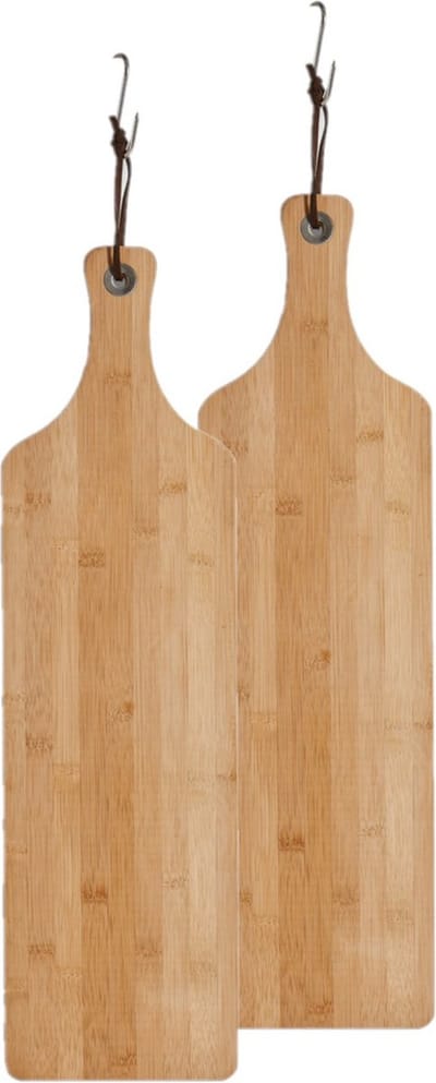 Zeller Snijplank/serveerplank met handvat - 2x stuks - bamboe hout - 57 x 16 cm - tapas/hapjes planken