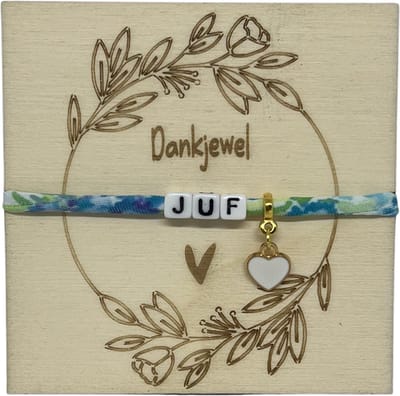 Armband JUF | bloemen blauw | cadeau | liefste juf | de liefste ben jij | einde schooljaar | topjuf | origineel cadeau