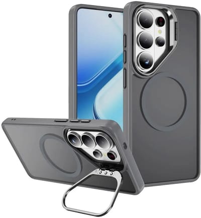 Hoesje Geschikt voor Samsung Galaxy S26 Ultra - Compatibel met MagSafe & Qi2 - Back Cover met Standaard - Camera Kickstand - Grijs