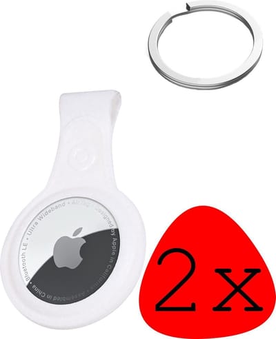 Hoesje Geschikt voor Apple AirTag-Sleutelhanger Hoesje Leer - Sleutelhanger Hoes Hoesje Geschikt voor Apple AirTag Case - Wit - 2-Stuks