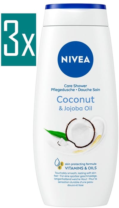 Persoonlijke verzorging Lichaamsverzorging Bad- & Douchemiddelen Douchecremes NIVEA Coconut & Jojoba Oil Douchecrème - Body Wash met Kokosgeur - Met Vitamine C & E - Voordeelverpakking - 3 x 500 ml