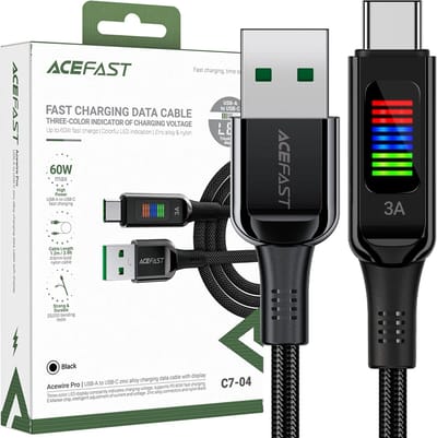 Data- en Oplaadkabel USB-A - USB-C Acefast C7-04, 18W, 1.2m, Zwart