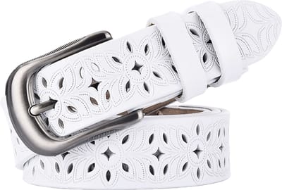Sorprese Riem Dames - Flower - Wit - Leer - 80-110 cm - Broekriem - Inkortbaar - Verstelbaar