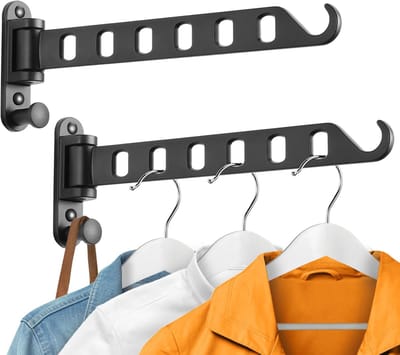 kleerhanger met zwenkarm, wasruimte droogrek, swing away valet haak, opvouwbaar 180 ° rotatie, stevig opknoping, massief aluminium (2-pack, zwart)
