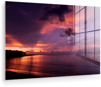 ® Glasschilderij 180x120 cm - Schilderij acrylglas - Roze zonsondergang bij het Nationaal park Ujung Kulon - Foto op glas - Muurdecoratie woonkamer - Wanddecoratie slaapkamer - Schilderijen