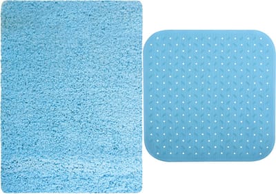 MSV Douche anti-slip/droogloop matten - Venice badkamer set - rubber/microvezel - lichtblauw