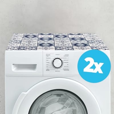 Antislip Wasmachinebeschermers Set van 2 - Maatwerk Zachte Schuim Pads 60 cm Mozaïek Blauw