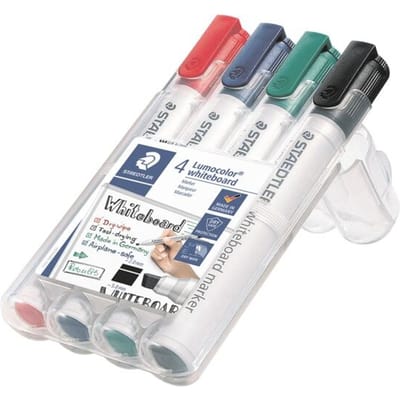 STAEDTLER whiteboardmarker Lumocolor®, diverse kleuren, wigvormige punt: 2-5 mm, set van 4