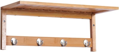 Wandgarderobe - 5 Haken + Plaatsbesparend - Bamboe - Naturel