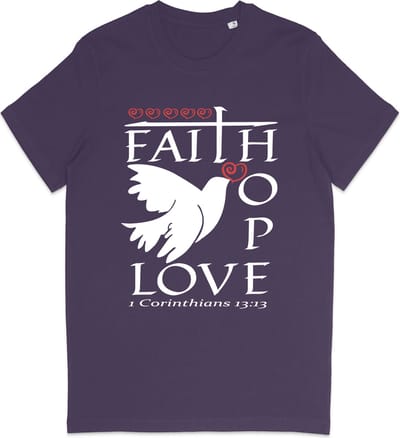 T Shirt Heren - T Shirt Dames - Hoop Geloof en Liefde - Paars - Maat XS
