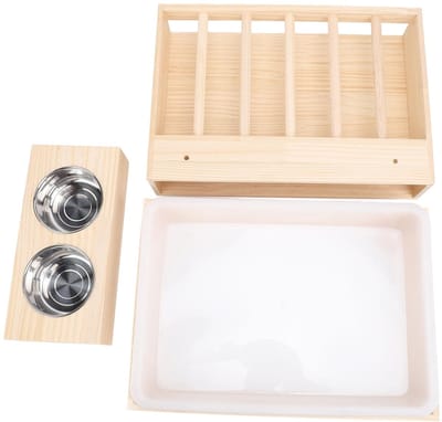 VT Goods - Voederbak van Hout - Kattenbak met 2 Kommen - Minder Afvalontwerp - 42 x 30 x 18 cm - Geschikt voor Chinchilla's, Cavia's en Hamsters - E...
