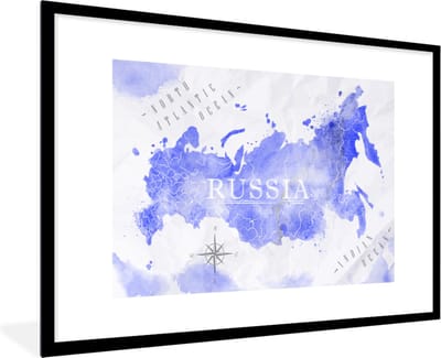 Poster in lijst - Fotolijst 90x60 cm - Posters - Wereldkaart - Rusland - Abstract - Posterlijst zwart - Decoratie - Wanddecoratie woonkamer - Muurdecoratie slaapkamer