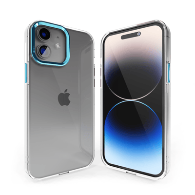 Coverzs telefoonhoesje geschikt voor Apple iPhone 11 hard case met metalen camera bumper - doorzichtige hard cover met opstaande randen rondom camera - camera bescherming - blauw