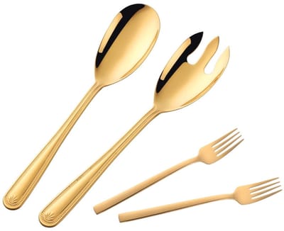 Ibenzoa® Elegante 30 cm Roestvrij Staal Salade Serveerset met Gouden Accent en Extra Vorken