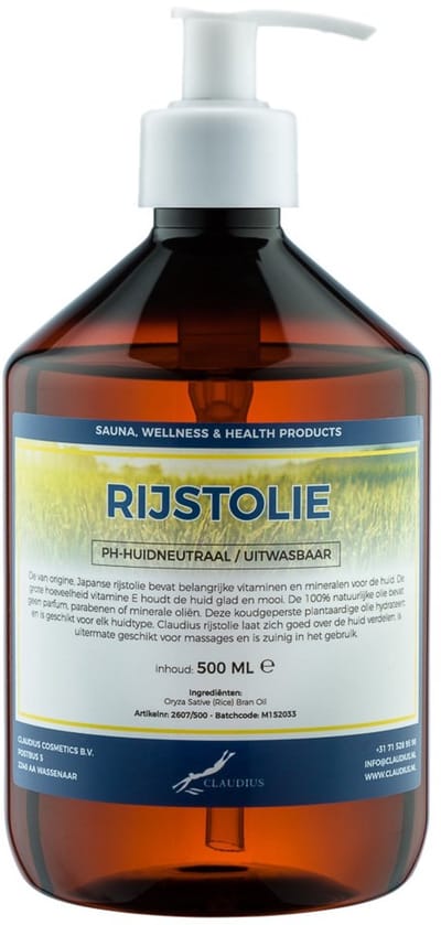 Rijstolie 500 ml met witte pomp - 100% natuurlijk - biologisch en koud geperst