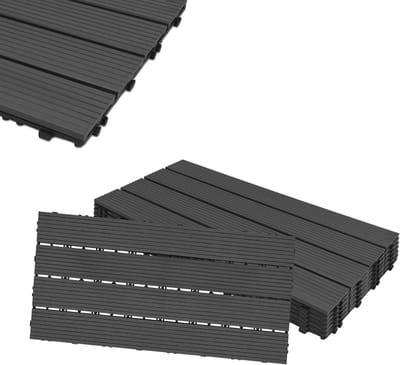 Terrastegels Composiet - Balkontegels Houtlook - Buiten Leven - Snelle Klik Installatie - 30x60 cm Drainage - Antraciet