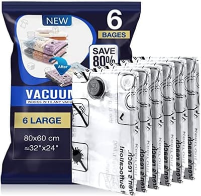 PromoHome Vacuüm Opbergzakken Set van 6 Stuks - 80x60 cm Ruimtebesparende Luchtdichte Kledingzakken voor Dekbedden, Kussens en Seizoenskleding - Ideaal voor Verhuizing, Reizen en Huishoudelijke Organisatie