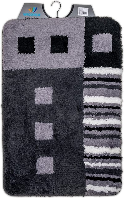 Wicotex - Badmat modern Zwart - Antraciet - Wit - Badmat - Antislip onderkant - Afmeting 60x90cm