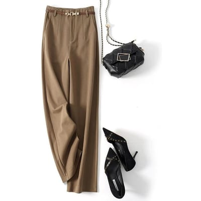Temperamentvolle pendelbroek met riem en huidvriendelijk Nieuwe losse broek met hoge taille en wijde pijpen voor dames Lui rechte pijpen wollen casual broek 2XL gray