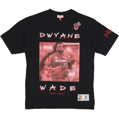 Heren T-shirt NBA Zwaargewicht Premium Speler Vintage Logo Tee Dwyane Wade Miahea Zwart