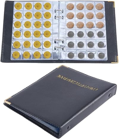 Verzamelalbum voor Munten met Ritssluiting van PU-leer, 20 Pagina's en 480 Vakken, Perfect voor Penny's, Dimes, Nikkel en Quarters