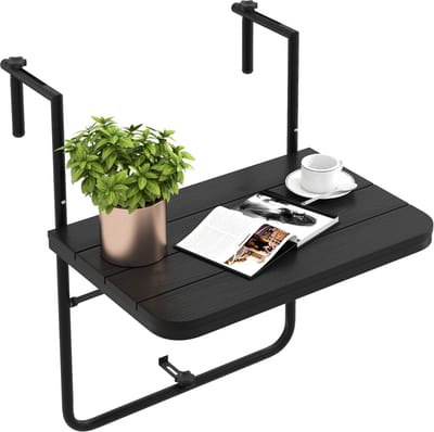 COSTWAY Balkontafel om op te hangen, inklapbare balkonhangtafel met 3-traps verstelbare hoogte, klaptafel, hangtafel, weerbestendig, voor balkonleuningen, 60 x 40 cm, zwart