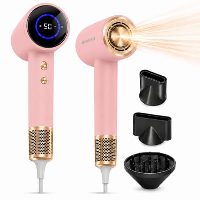 BlowSense® AirGlide - Föhn met Diffuser en Concentrator - LED Scherm - Haardroger met Ionentechnologie - 3 Magnetische Opzetstukken - Inclusief Magnetisch Ophangsysteem - Luxe Cadeauverpakking - Parel Roze - 2026 Model