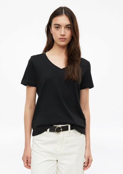 Dames T-shirt van zacht katoen met V-hals en zijsplit s.Oliver