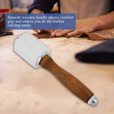 Dailygoods- Lederhamer - Houten Greep - Nylon Hamer - Duurzaam Gereedschap - Snijbeitel Accessoire - Totale Lengte 21 cm - Leersnijhamer