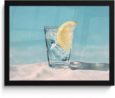 Poster in lijst - Fotolijst 40x30 cm - Posters - Glas - ijsblokjes - Citroen - Posterlijst zwart - Decoratie - Wanddecoratie woonkamer - Muurdecoratie slaapkamer