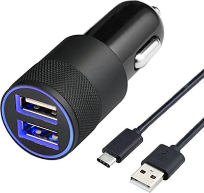 MMOBIEL High Speed Autolader Oplaad Adapter (ZWART) - 2 USB Poorten 2.1A + 1.0A - incl. USB-C Kabel (ZWART)