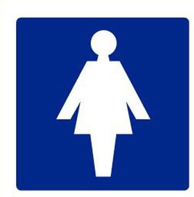 Dames toilet sticker, blauw 100 x 100 mm