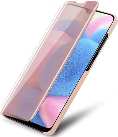 Hoesje Geschikt Voor Samsung Galaxy A50 hoesje clear view LED Flip Cover - Rose Goud